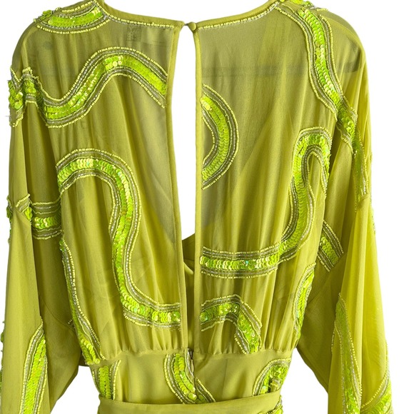 ASOS DESIGN Rouleaux Loop Tie Waist Mini Dress Sequin & Bead Embellishment Sz 16 - Picture 11 of 16